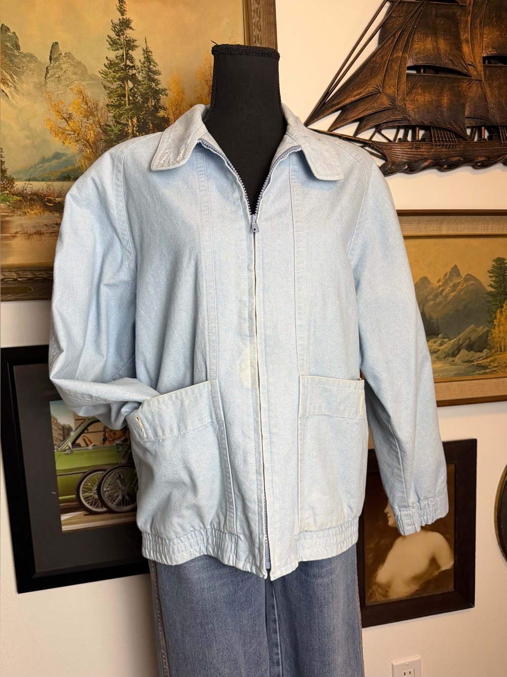 Vintage Y2K Eddie Bauer Bomber-Style Chambray Jacket Women's Medium